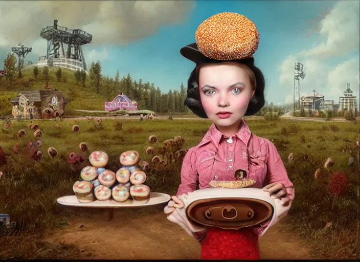 Image similar to the sheriff donut head, lowbrow, matte painting, 3 - d highly detailed, in the style of mark ryden,