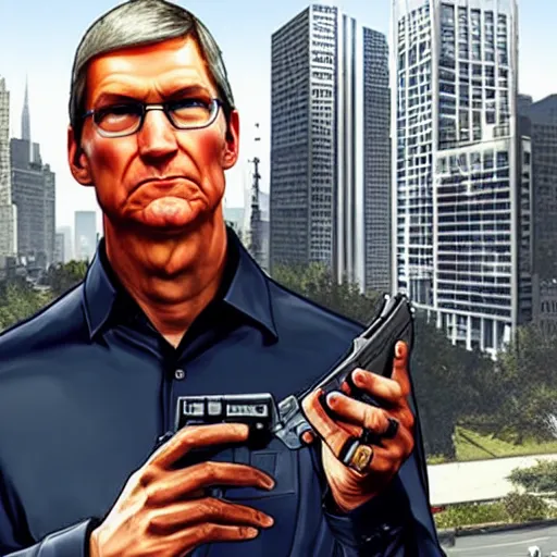 Image similar to tim cook in gta v cover art