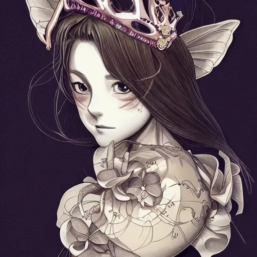 Prompt: anime manga skull portrait young woman skeleton, crown, fairies, intricate, elegant, highly detailed, digital art, ffffound, art by JC Leyendecker and sachin teng