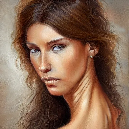 Prompt: beautiful detailed woman portrait, painting by lionel smit