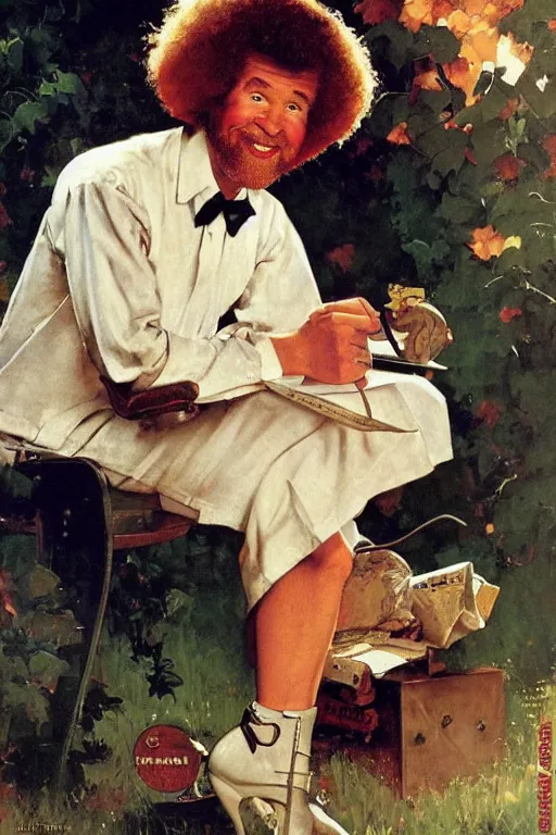 Prompt: bob ross artwork by norman rockwell, j. c. leyendecker, gil elvgren