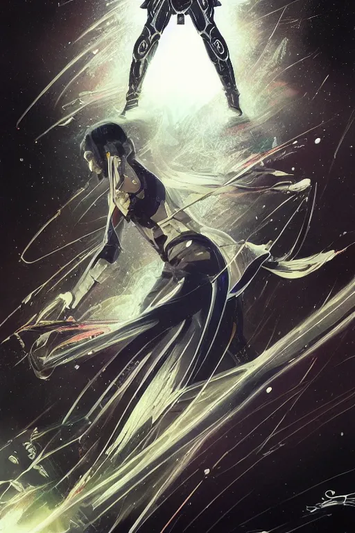 Image similar to sci fi samurai in action, 3d, third person, lasers, cosmic background, fantasy, intricate, elegant, highly detailed, lifelike, photorealistic, digital painting, artstation, illustration, concept art, sharp focus, art in the style of Adam Hughes