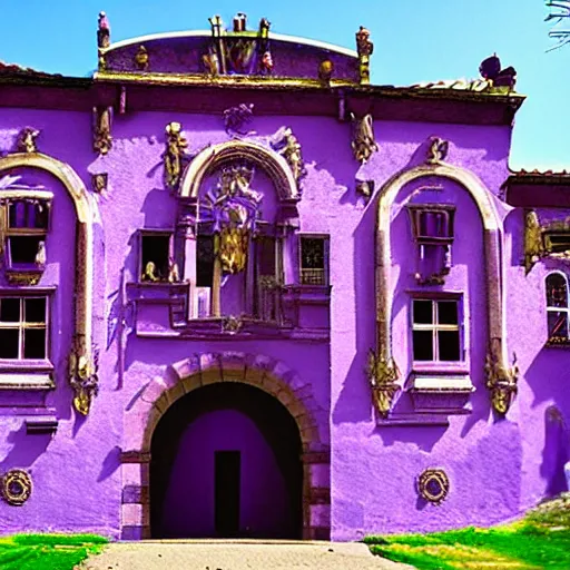 Prompt: renaissance architecture portal to a purple hell