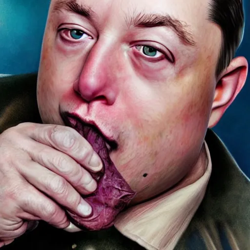 Prompt: stunning award winning hyperrealistic hdr 8 k highly detailed portrait photo of morbidly obese elon musk eating a rocket