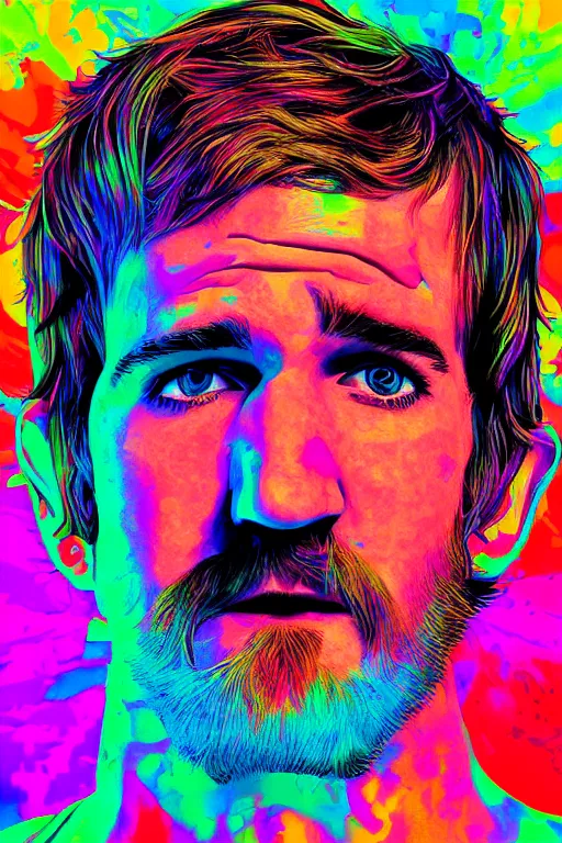 Image similar to inspirational style hope poster of bo burnham with beard, psychedelic colors, highly detailed, realistic, loving