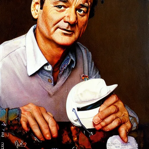 Image similar to Bill Murray painted by Norman Rockwell