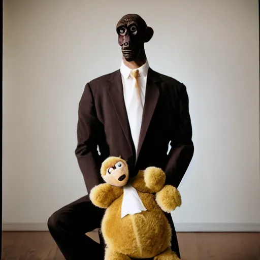 Image similar to monkey wearing a suit and tie, studio photography, cinestill, 8 0 0 t, 3 5 mm, full - hd