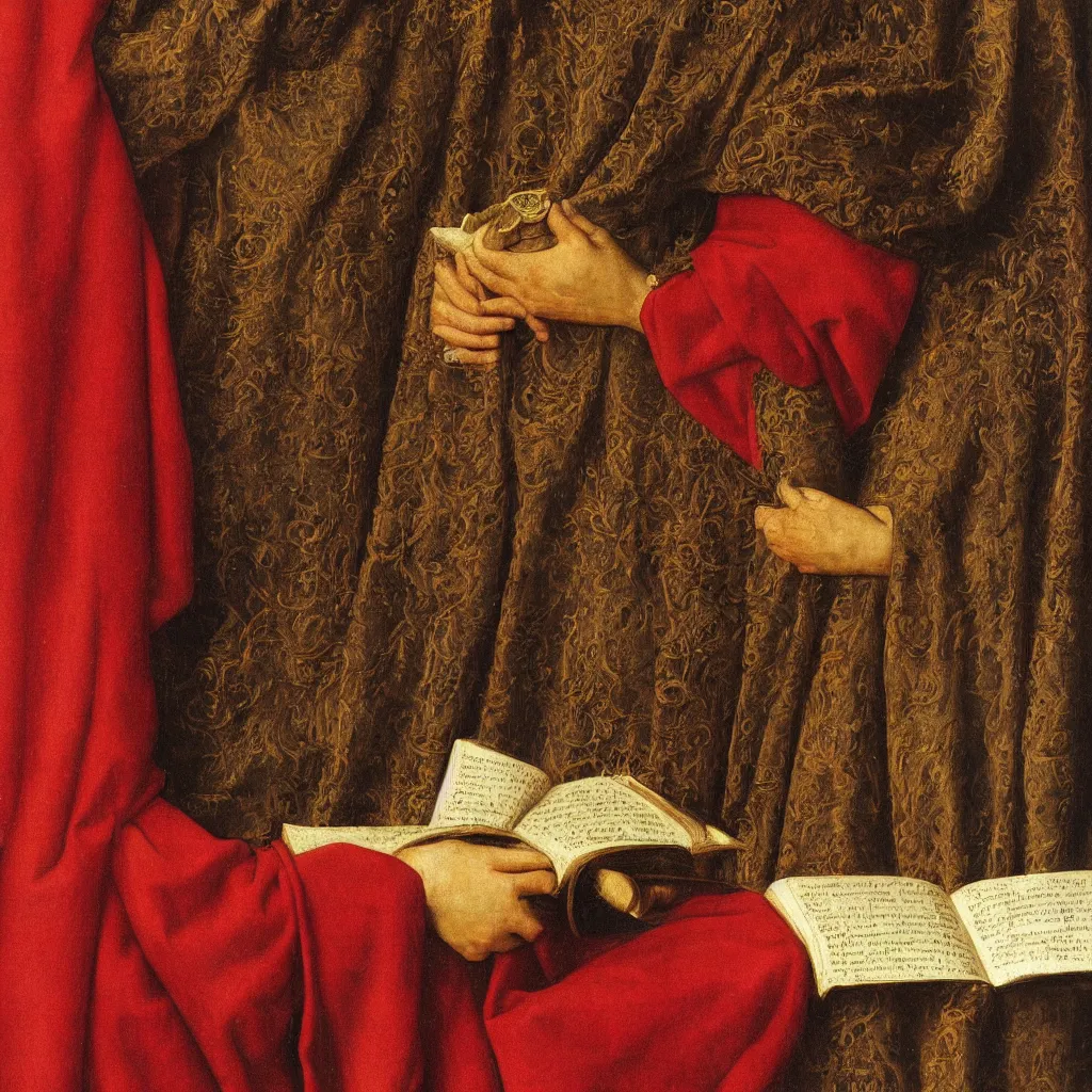 Image similar to close up of a book. painting by jan van eyck, frank sedlacek.
