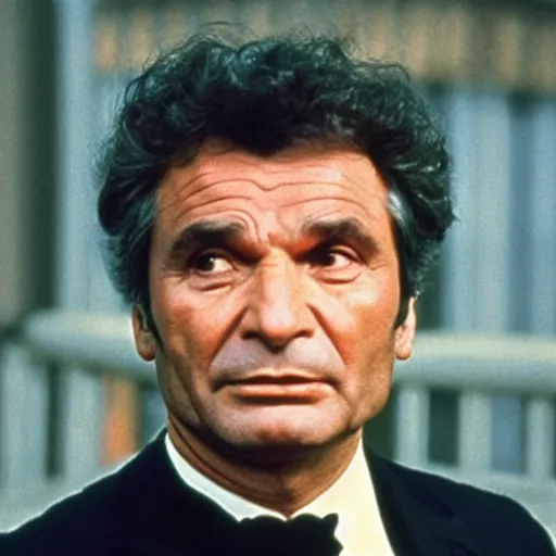 Prompt: heaven!!!!!!!!, clouds, golden gate, columbo as an angel at the gates of heaven, peter falk as columbo, symmetrical face!!!!, round symmetrical eyes!!!, color