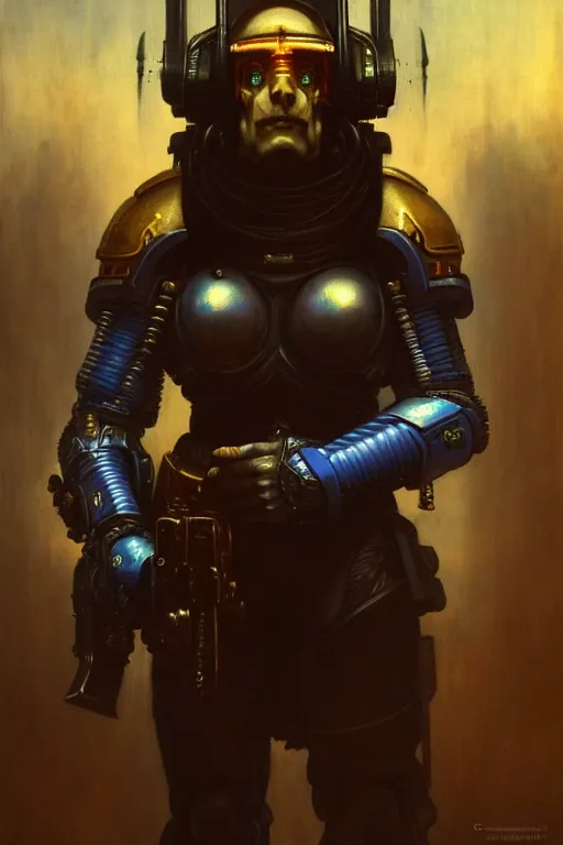 Prompt: character portrait cyberpunk starcraft terran warhammer 4 0 k space marine tech priest warrior ( ( ( ( ( ( ( ( totally definitely not negative no not mona lisa inspired ) ) ) ) ) ) ), character design, painting by gaston bussiere, katsuya terada, frank frazetta, tom of finland, trending on artstation