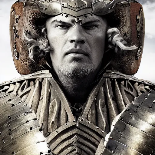 Prompt: medieval fantasy head and shoulders portrait of a storm giant warrior, photo by philip - daniel ducasse and yasuhiro wakabayashi and jody rogac and roger deakins