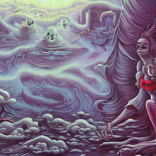 Image similar to hyper - detailed painting of ghostly character composition in the style of artist chris mars, in a landscape