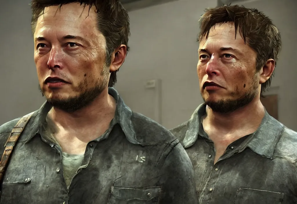 Image similar to elon musk in the last of us, elon musk in the video game in the last of us, gameplay screenshot, close up, 3 d rendering. unreal engine. amazing likeness. very detailed.