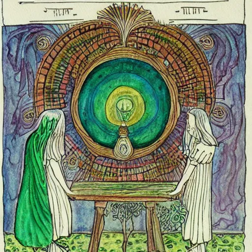 Prompt: a feminine alchemical illustration drawn and painted by Carl Jung, detailed penciling, watercolor, pen and ink,