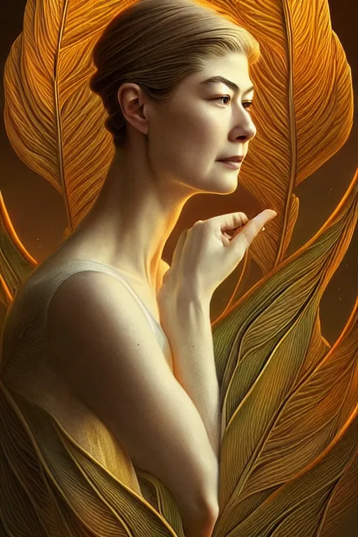 Image similar to young rosamund pike portrait, art deco, fantasy, intricate art deco leaf designs, elegant, highly detailed fractals, sharp focus, art by artgerm and beeple and greg rutkowski and wlop