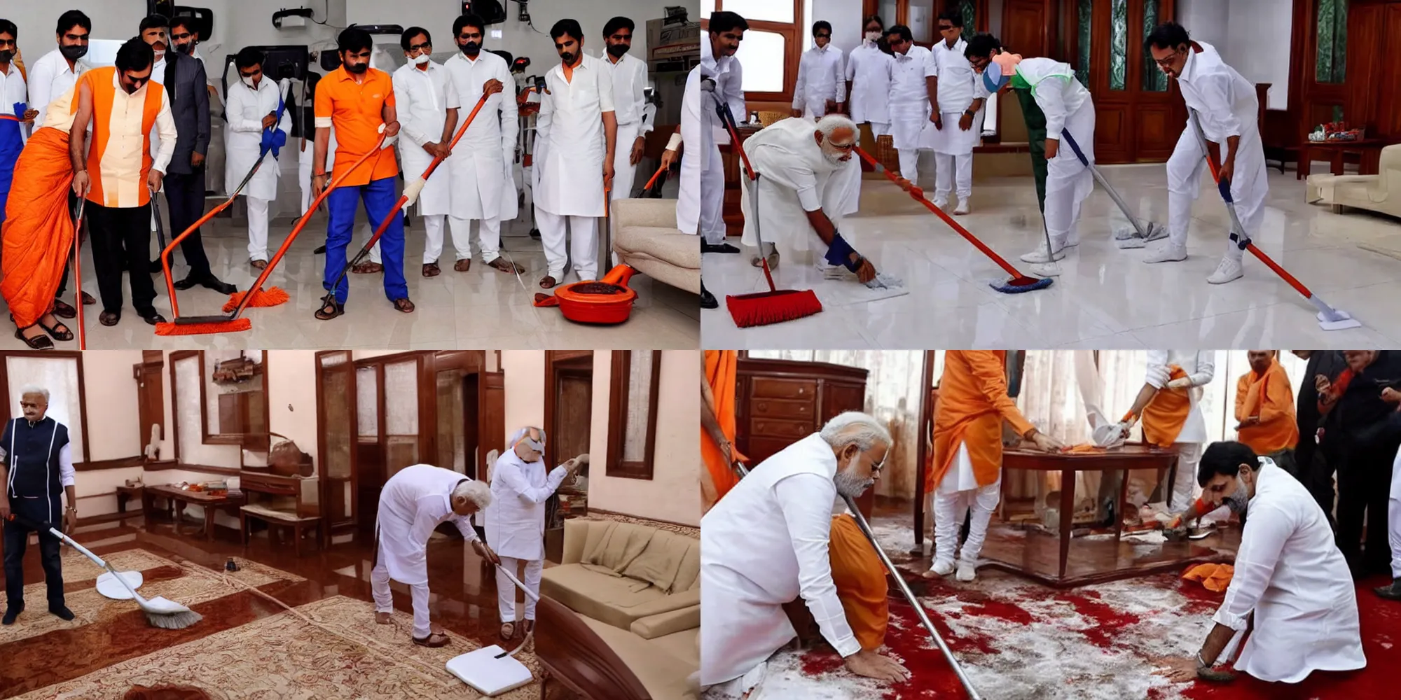 Prompt: narendra modi cleaning is room, cinematic
