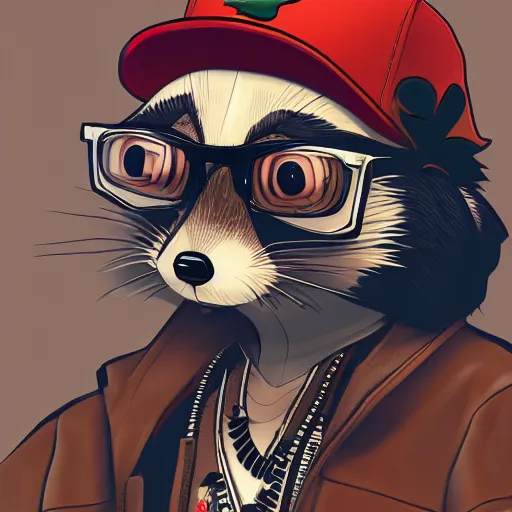 Prompt: highly detailed illustration cartoon of a hip hop raccoon, artstation 4 k