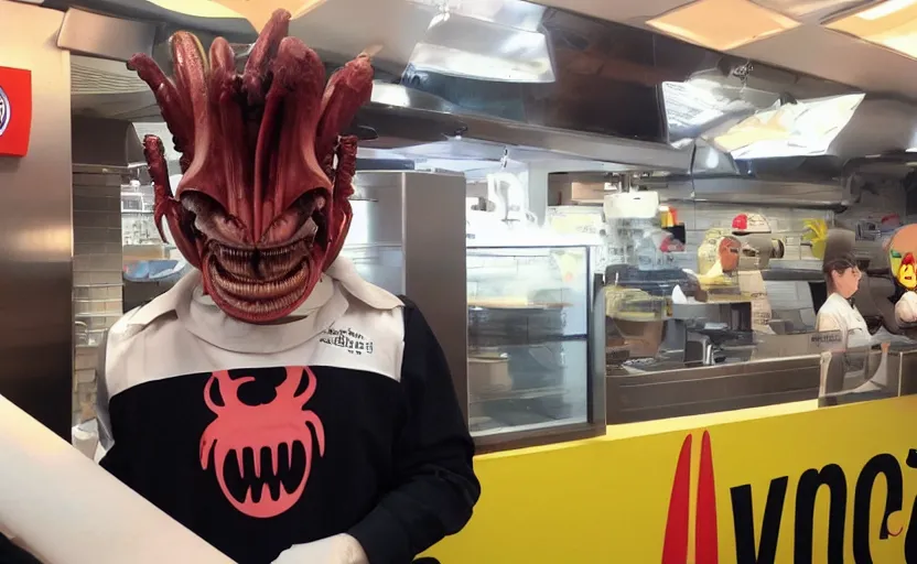 Image similar to Xenomorph as mcdonald's employee