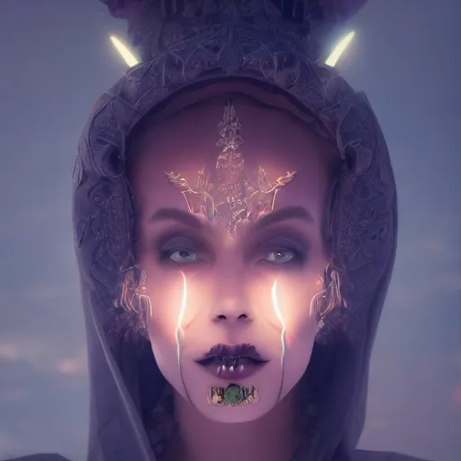 Prompt: portrait of wicked moon witch, beautiful, attractive, glowing, jaw dropping, magical, dynamic lighting, dark, menacing, 4 k, octane render, age 2 0, background moon, intricate and ornate