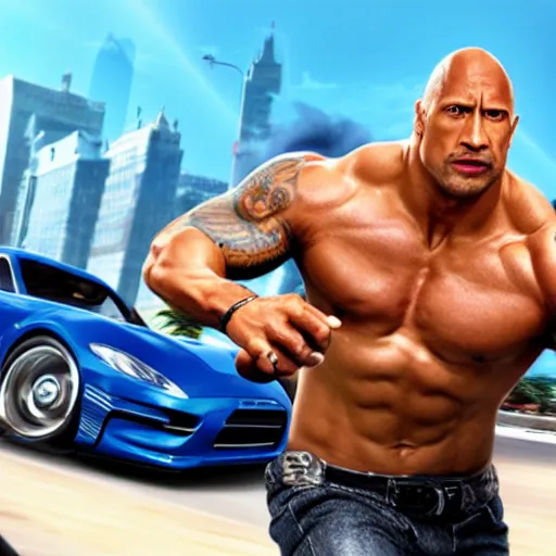 Image similar to dwayne johnson in hotwheels acceleracers