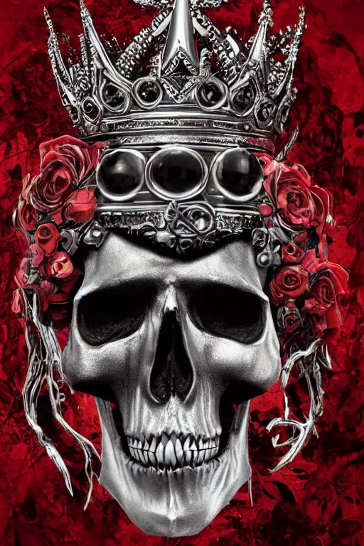 Image similar to skull queen with an red crown, hints of silver jewelry, gothic, eerie, intricate detail, dramatic lighting, fire, red, 4 k