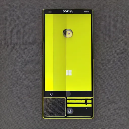Prompt: a detailed render of a modern day yellow nokia lumia phone with a bezelless screen