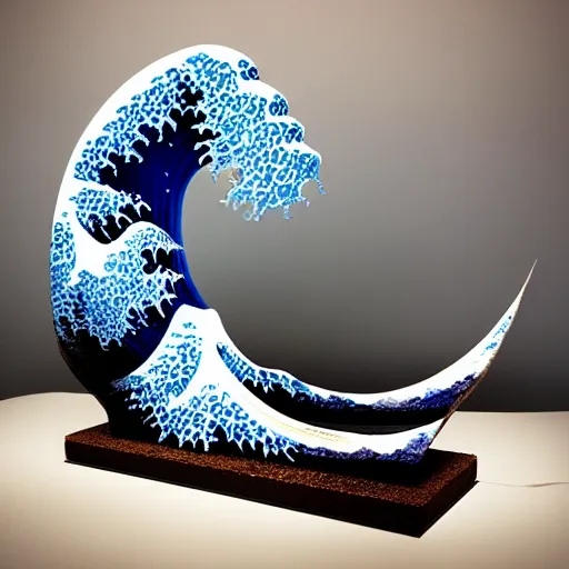 Prompt: kanagawa wave painting style but in resin sculpture, cinematic lighting, volumetric lighting