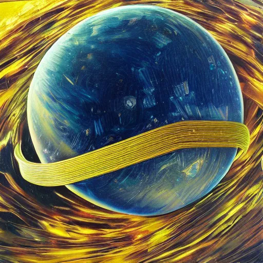 Image similar to view from space, rubber band ball planet, oil on canvas, intricate, 8 k highly professionally detailed, hdr, cgsociety