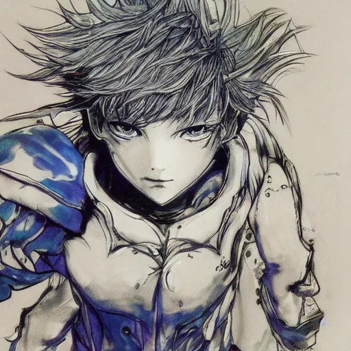 Image similar to Jack Frost from the Shin Megami Tensei series, drawn by Yoji Shinkawa, highly detailed