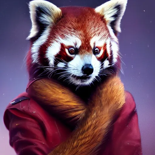 Image similar to a detailed image of a beautiful woman with red panda features, in professional makeup, by ross tran, greg rutkowski, 4 k