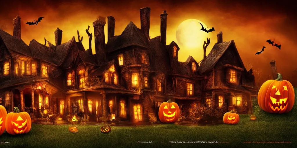 Image similar to halloween, trick or treat, monster house, poster, 3 d, studio lighting, digital art