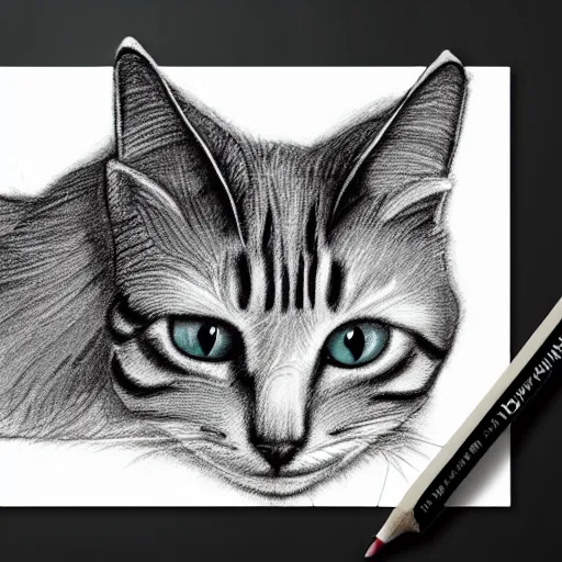 Prompt: white paper and pencil cat