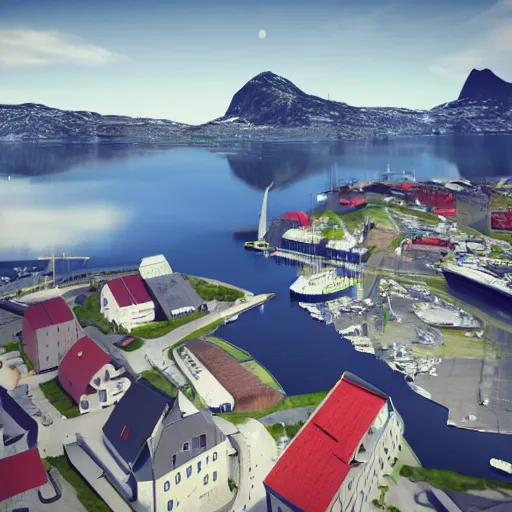 Prompt: low - poly render of the city bodø in norway