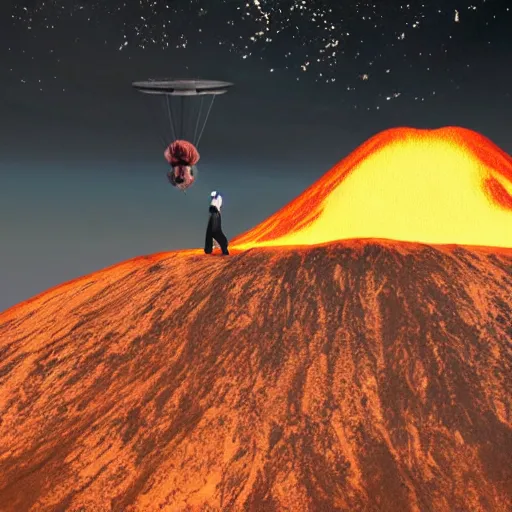 Image similar to agent cooper floating above an active volcano