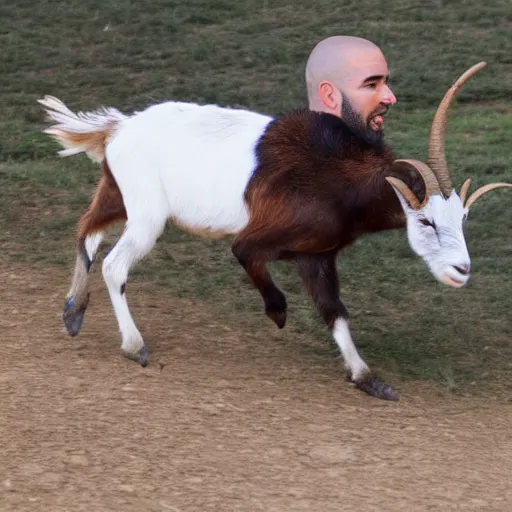 Image similar to drake running from a goat, detailed face, sharp focus