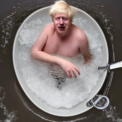 Prompt: Boris Johnson swimming in a bathtub full of beans