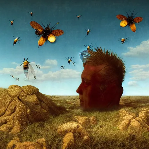 Image similar to hyperrealistic surrealism, David Friedrich, award winning masterpiece with incredible details, Zhang Kechun, a surreal vaporwave vaporwave vaporwave vaporwave vaporwave painting by Thomas Cole of a cyberpunk bee, highly detailed, trending on ArtStation