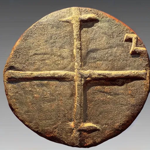 Image similar to early byzantine pentekonter ship, primitive, chi - rho flag, single rowing deck