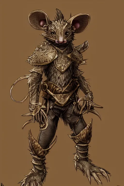 Image similar to a full body shot of an anthro furry rat wearing a fantasy armor, fantasy, artstation, furry art, furaffinity, deviantart, symmetrical, highly detailed, award winning, trending