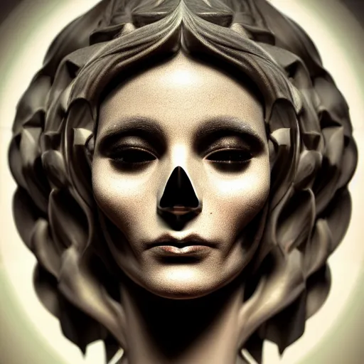 Prompt: perfectly - centered close - up portrait - photograph of goddess of death, cgi, anisotropic filtering, high definition textures, 4 kuhdtv, 8 k resolution, 1 6 k, 3 2 k, meticulous details, maximalist, rendered in blender