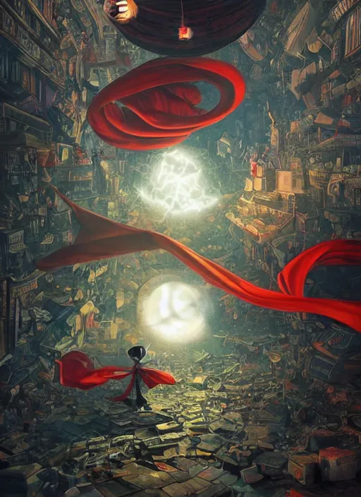 Prompt: the third first image on the scattered absurdity server, dr seuss, and dr strange, looking at an open portal hopping and time warping with reckless abandon, dramatic atmosphere, photo realistic, hyperrealism, by Greg rutkowski, Jacek Yerka, Dan Mumford