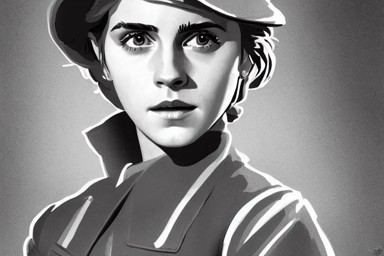 Prompt: Emma Watson in WW2 uniform vector art by moebius and atey ghailan by james gurney by vermeer by George Stubbs full body full body full body full body trending on artstation