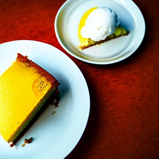 Image similar to Banana orange cake with vanilla icecream, manga, Studio Ghibli masterpiece