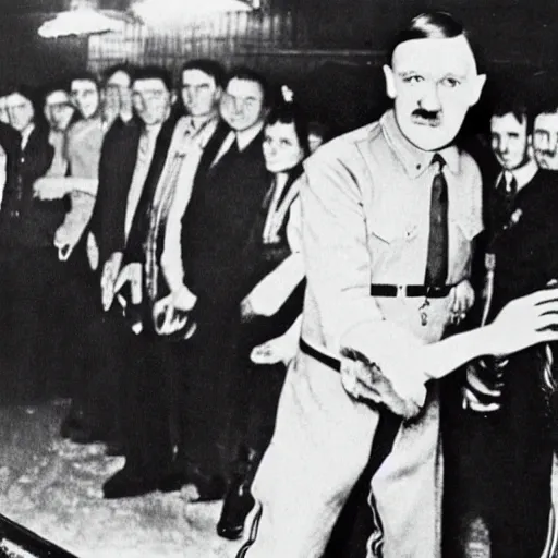 Image similar to ‘photo of Adolf hitler at a strip club, realistic, dramatic’