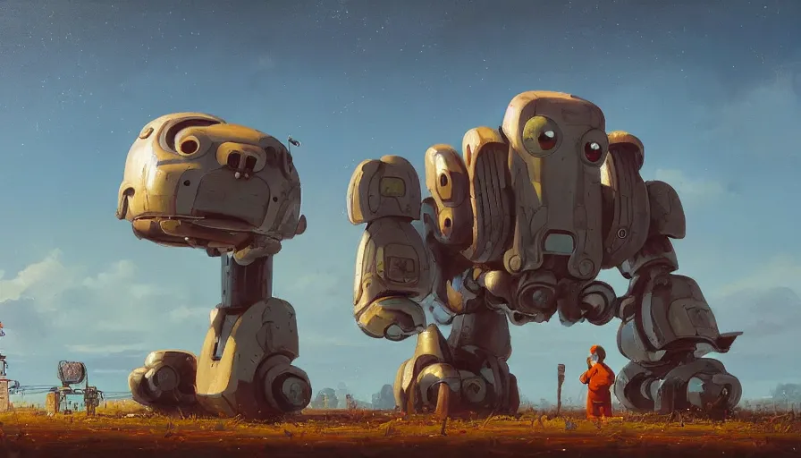 Prompt: an intricate oil painting of a giant cute white mecha baby seal with by simon stalenhag