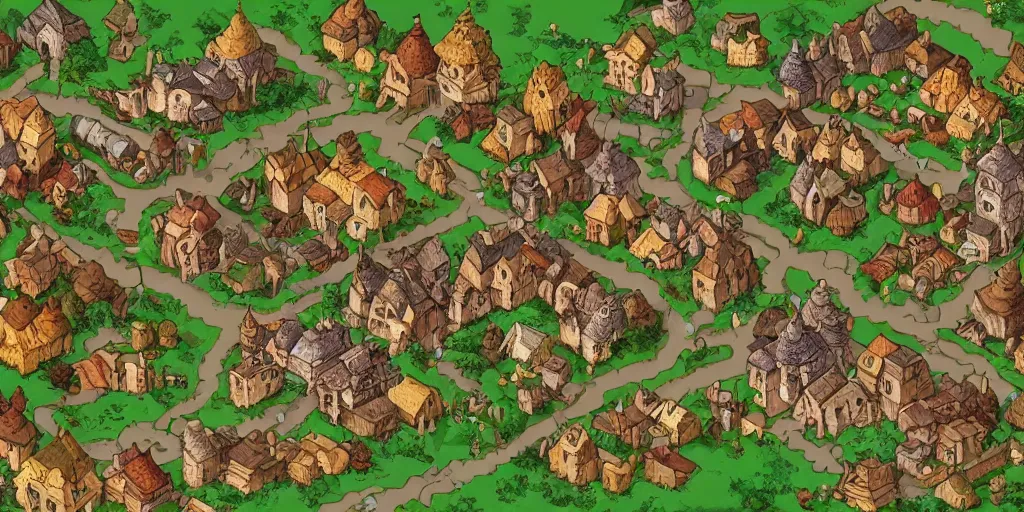 Image similar to a high detailed fantasy village vector art an aerial view of a cartoonish rpg village by dungeondraft, dofus, patreon content, hd, straight lines, vector, grid, dnd map, map patreon, fantasy maps, foundry vtt, fantasy grounds, aerial view, dungeondraft, tabletop, inkarnate, dugeondraft, roll 2 0