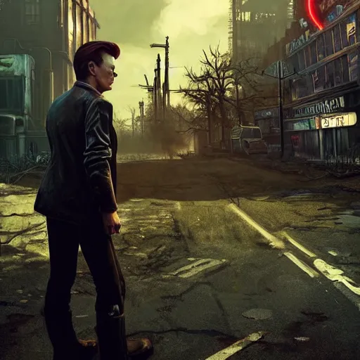 Prompt: fallout 4, charismatic david bowie, portrait, outdoors ruined cityscape, atmospheric lighting, painted, intricate, volumetric lighting, beautiful, daytime, sunny weather, slight overcast, sharp focus, deep colours, ultra detailed, by leesha hannigan, ross tran, thierry doizon, kai carpenter, ignacio fernandez rios