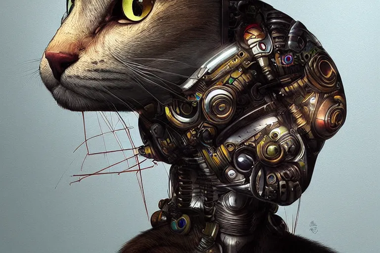 Image similar to “ a extremely detailed stunning portraits of solarpunk cyborg female cat by allen william on artstation ”