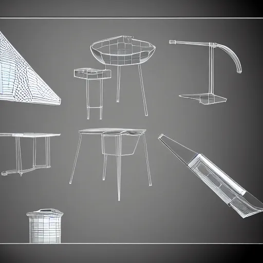 Image similar to drawing of innovative concept kitchen tools by Japanese engineers, blade runner style, 3d, photorealism