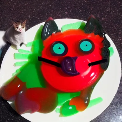 Image similar to a cat made entirely of jello, gooey